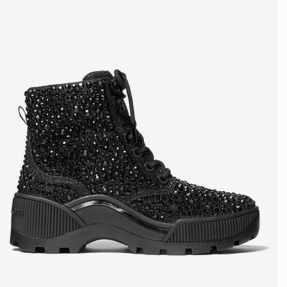 New! Michael Kors Women’s Shane Glitter Black Lace-Up Bootie Boots Size 11 - Picture 2 of 12